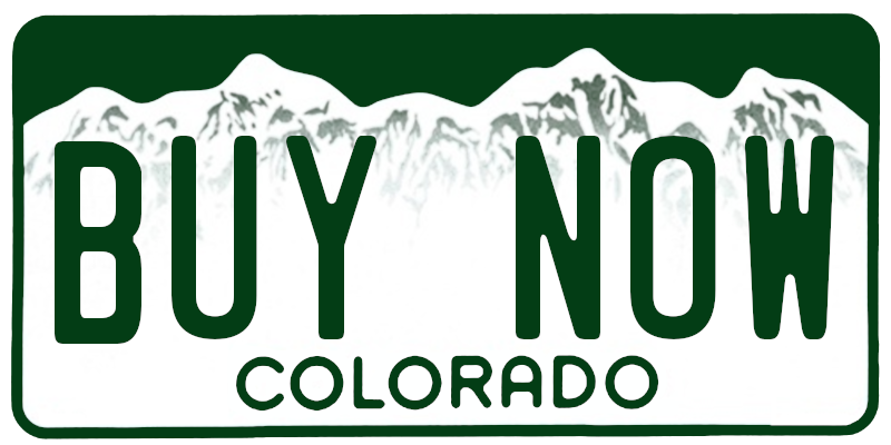 Colorado license plate with the text BUY NOW