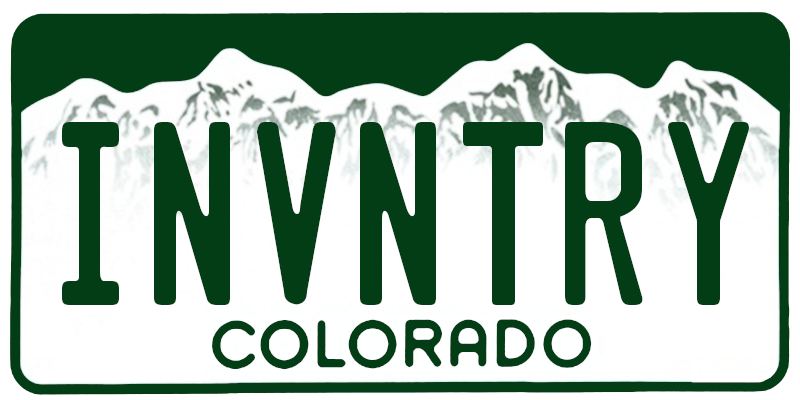 Colorado license plate with the text INVNTRY