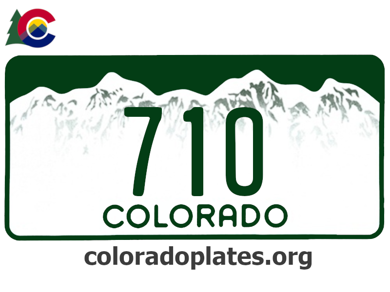 Colorado license plate with the text 71O along with the Colorado state logo and coloradoplates.org