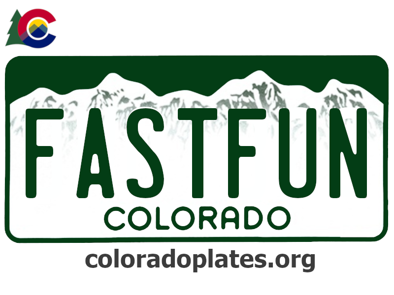 Colorado license plate with FASTFU on it, the state logo is above the plate and the text coloradoplates.org is below.