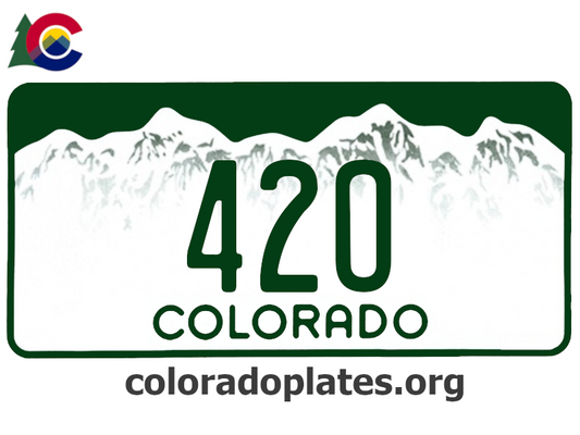 Colorado license plate with the text 42O along with the Colorado state logo and coloradoplates.org