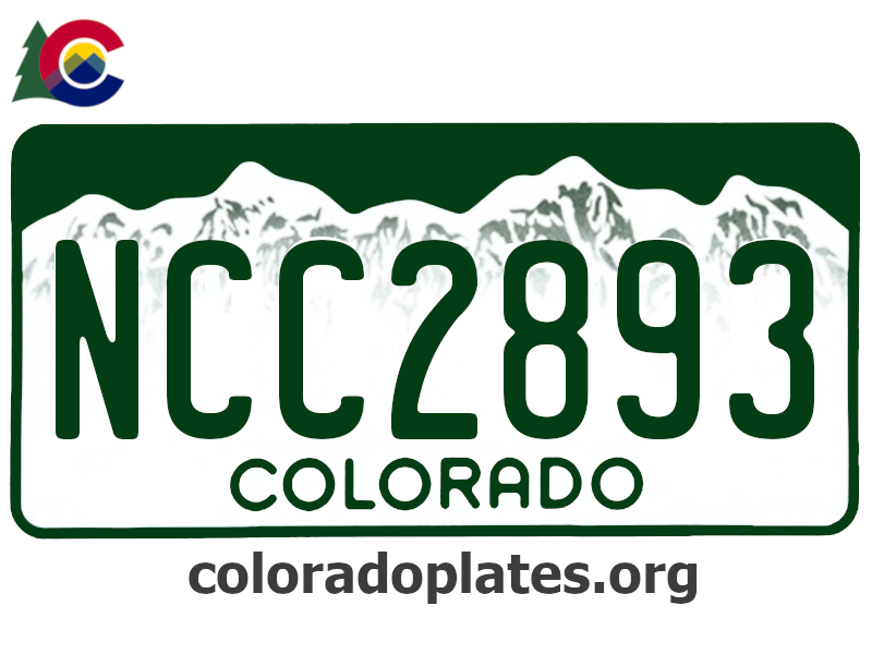 Colorado license plate with NCC2893 on it, the state logo is above the plate and the text coloradoplates.org is below. 