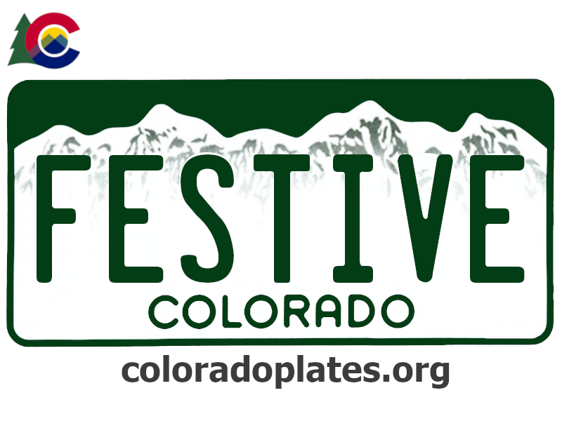 Colorado license plate with the text HOLIDAY along with the Colorado state logo and coloradoplates.org